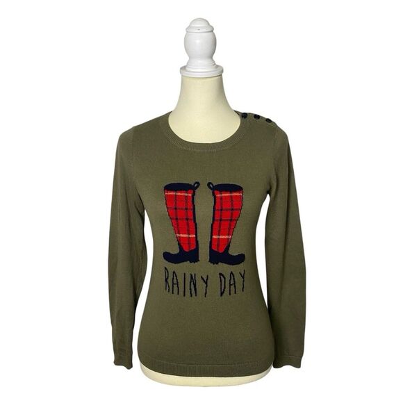 Talbots Rainy Days Green Crewneck Sweater W/ Elbow Patches Women's Size P - Picture 1 of 16